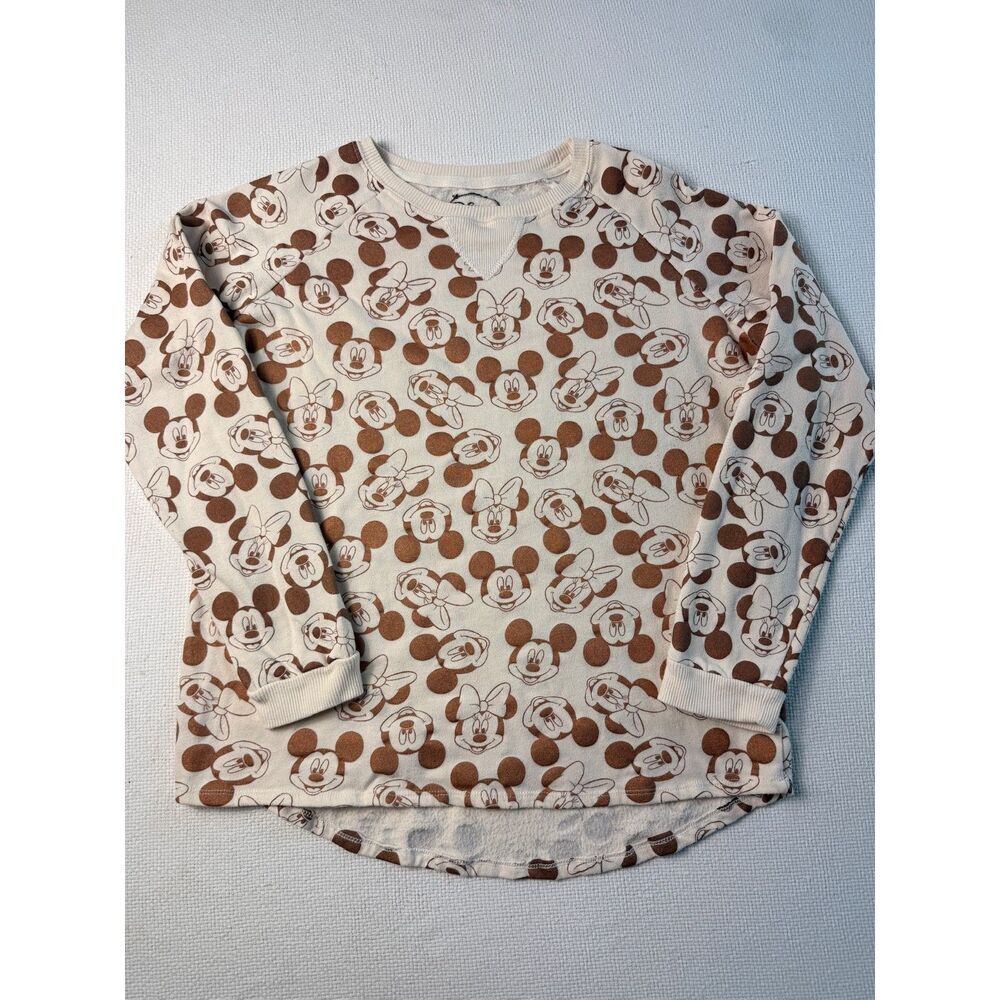 Disney Mickey & Minnie Youth XL Fleece Sweatshirt All Over Print Ivory